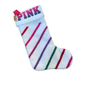 PINK Victorias Secret White Rainbow Sherpa Christmas Holiday Stocking NWT